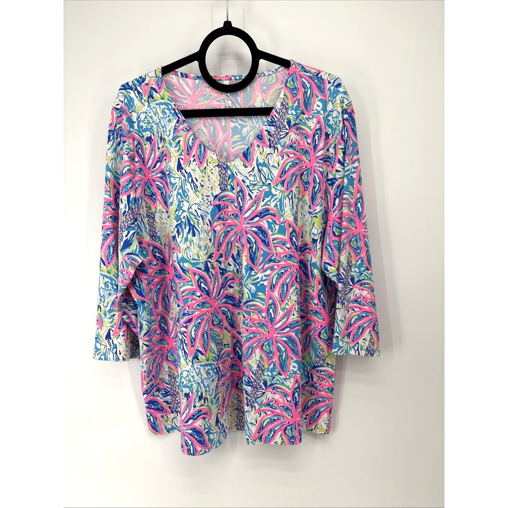 Lulu B Rash Guard UPF Sun Top 2X Vibrant Tropical Beachy Vacation
